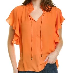 T TAHARI Flutter Sleeve Blouse Color — Orange